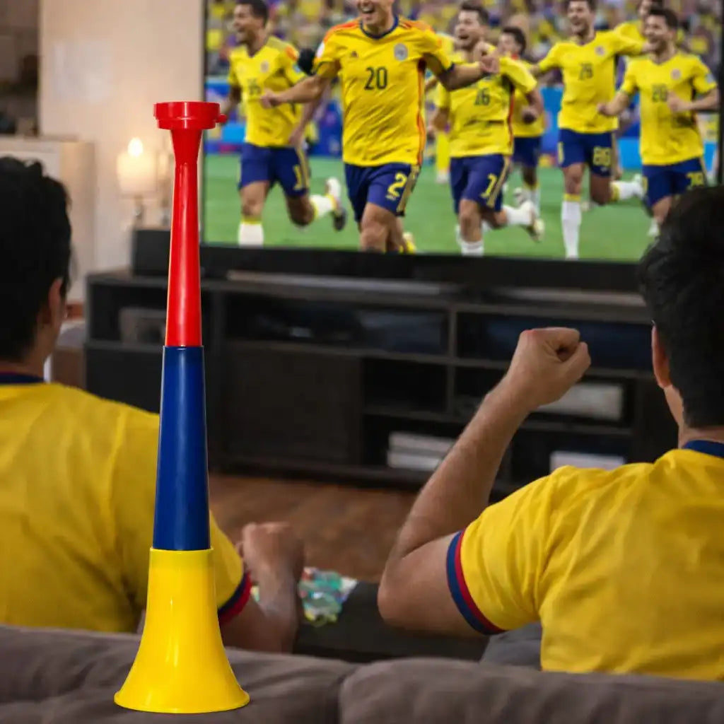 Vuvuzela roja, azul y amarilla para celebrar partidos de fútbol en casa